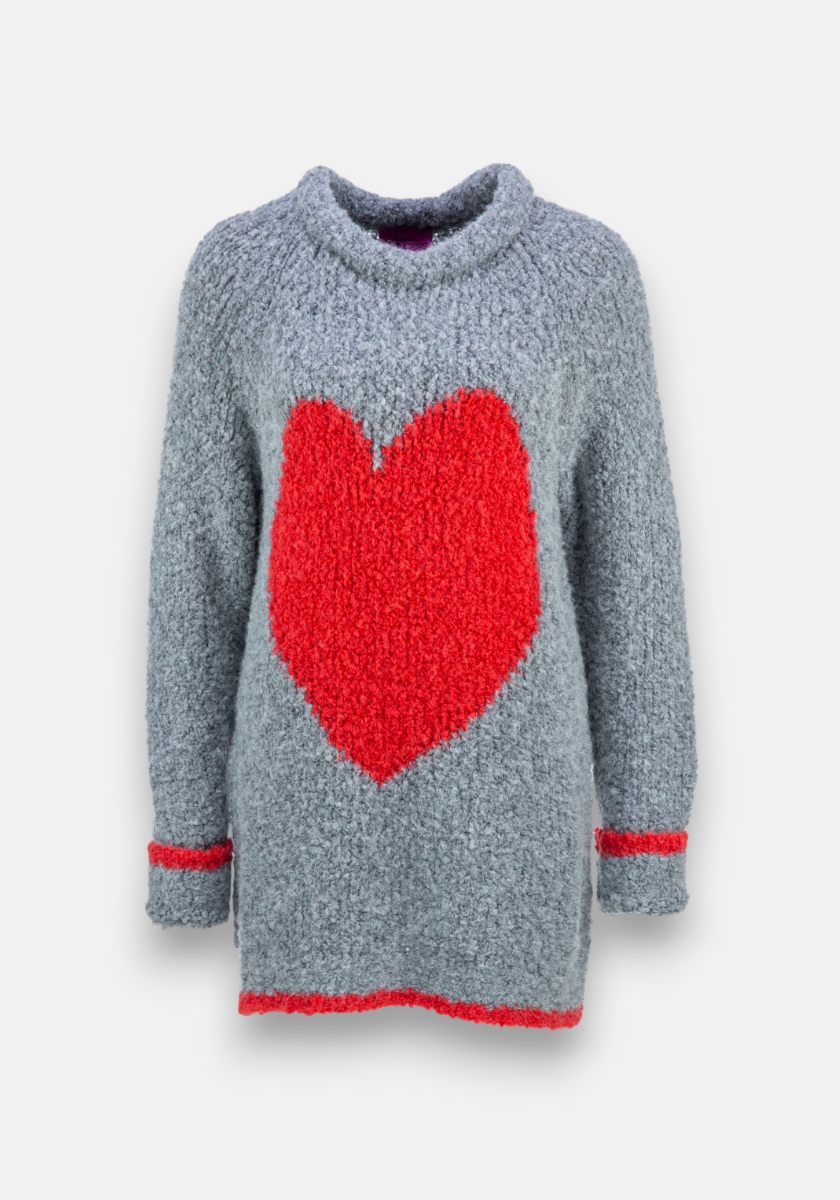 Grey fluffy sweater with heart print Princess goes Hollywood