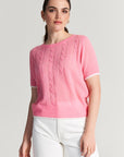 Cashmere sweater short sleeve with contrast stitching