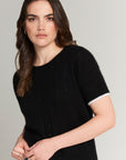 Cashmere sweater short sleeve with contrast stitching