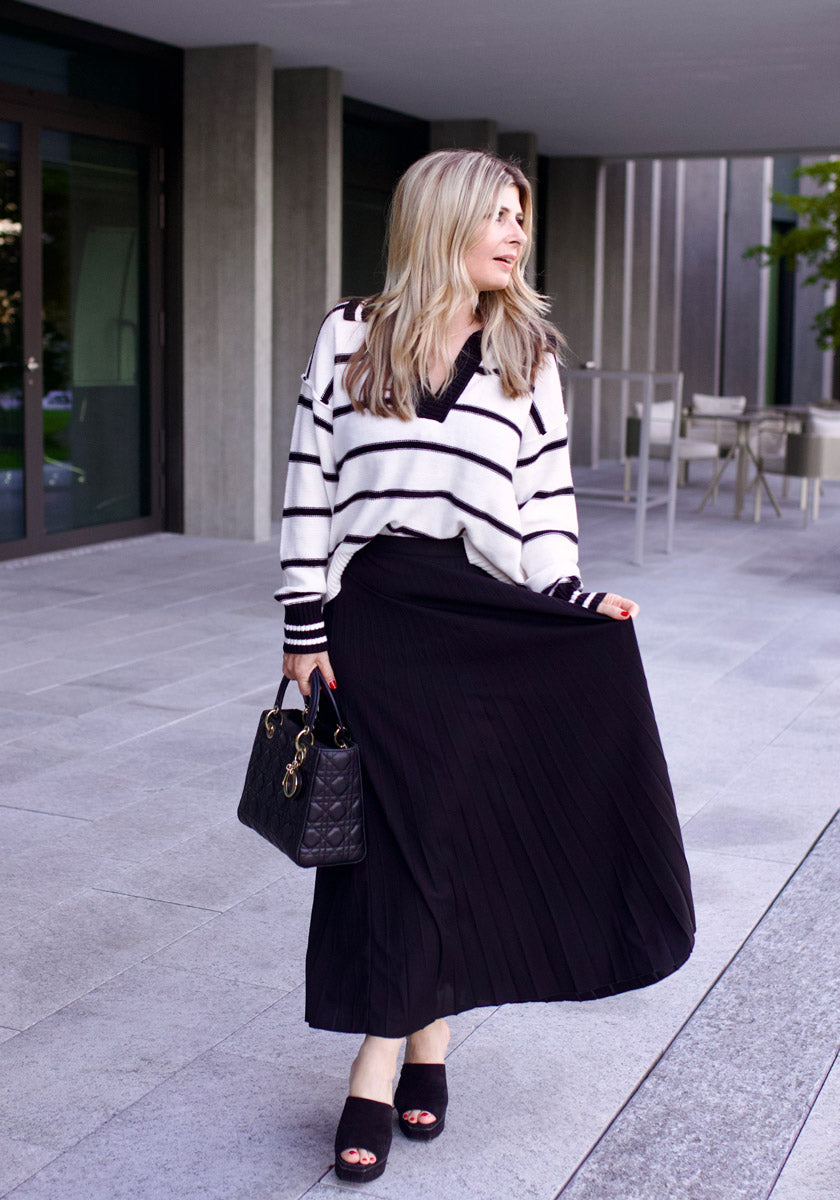 Striped sweater with polo collar