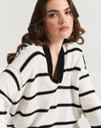 Striped sweater with polo collar