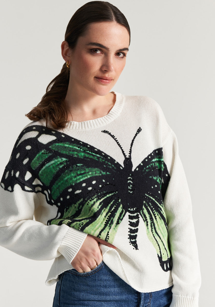 Cotton sweater with butterfly