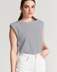 Striped top with gold buttons