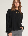 Knitted sweater with flowing insert on the back