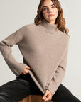 Brown sweater with decorative stand-up collar