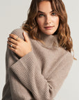 Brown sweater with decorative stand-up collar