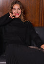 Black knitted sweater with sequin stripes