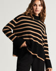 Striped knitted sweater with stand-up collar