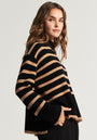 Striped knitted sweater with stand-up collar