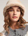 Beige faux fur fisherman hat