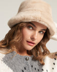 Beige faux fur fisherman hat