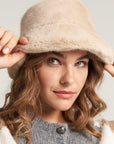 Beige faux fur fisherman hat