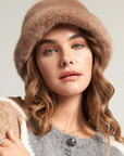 Brown faux fur fisherman hat