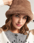 Brown faux fur fisherman hat