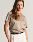 Greige silk blouse with button