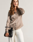 Greige silk blouse long sleeve