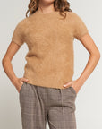 Beige wideleg pants with check pattern