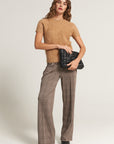 Beige wideleg pants with check pattern