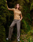 Beige wideleg pants with check pattern