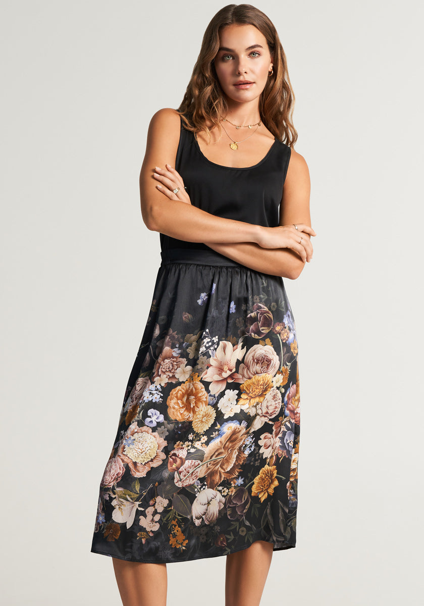 Floral skirt made of pure silk