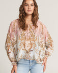 Silk blouse with ornamental print and ruffles