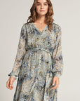 Midi dress with belt and paisley print