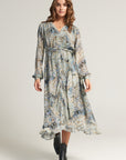 Midi dress with belt and paisley print