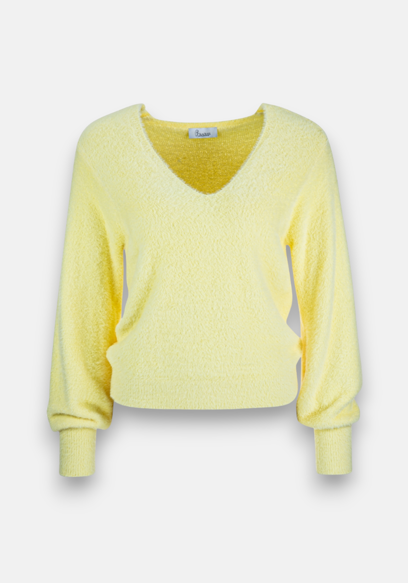 Yellow fluffy knitted sweater