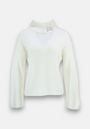 White sweater with decorative stand-up collar