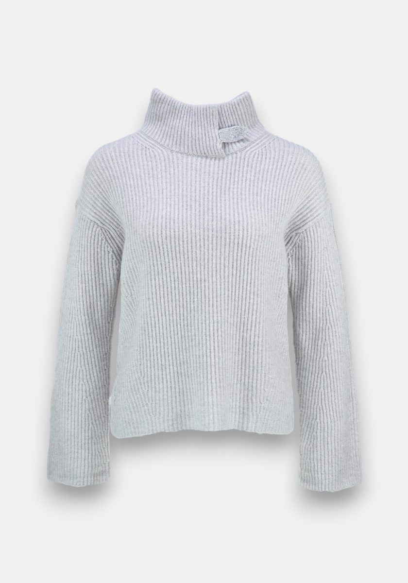 Greiger sweater with decorative stand-up collar