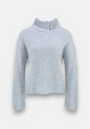 Light grey sweater with decorative stand-up collar