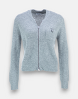 Grey cardigan with zipper and decoration