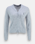 Light grey cardigan with zipper and decoration