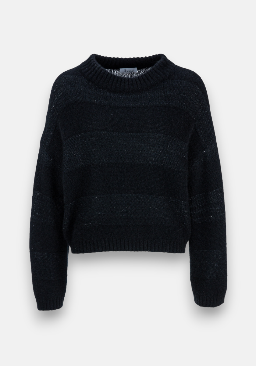 Black knitted sweater with sequin stripes