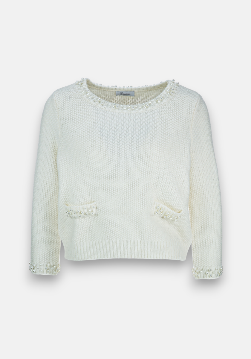 Knitted sweater with pearl decoration