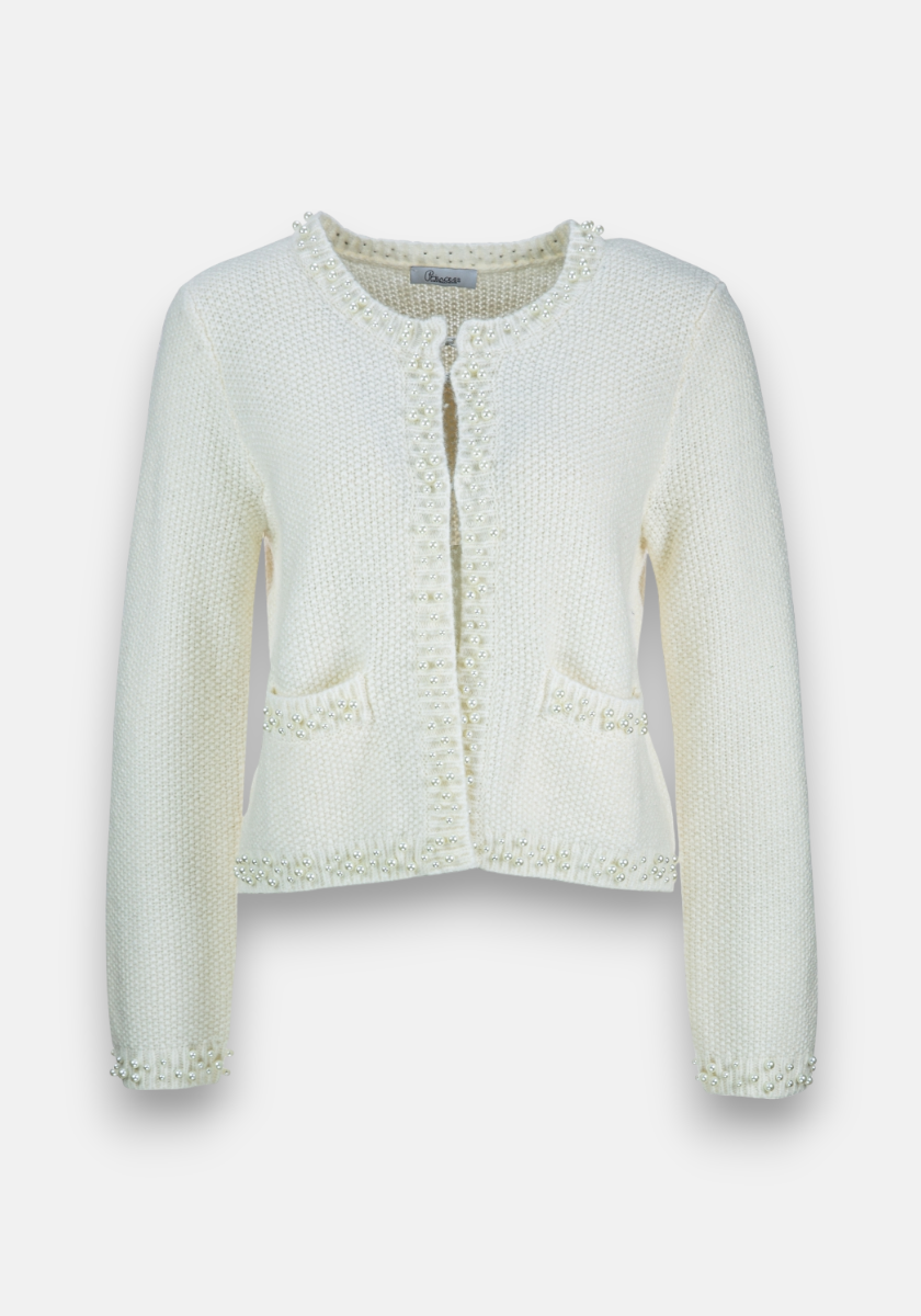 White cardigan with pearl decoration