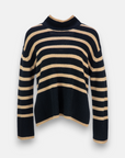 Striped knitted sweater with stand-up collar