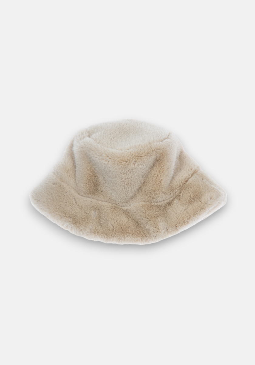 Beige faux fur fisherman hat