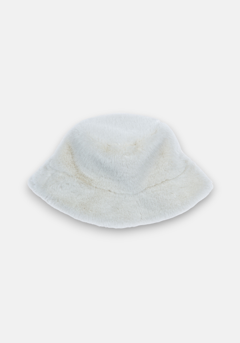 White faux fur fisherman hat