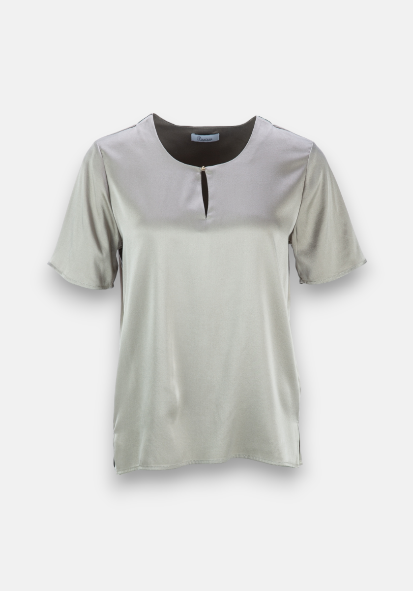 Greige Seidenbluse mit Knopf