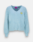 Snoopy V-neck sweater with cable pattern and wash