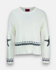 White jacquard sweater with star and decoration