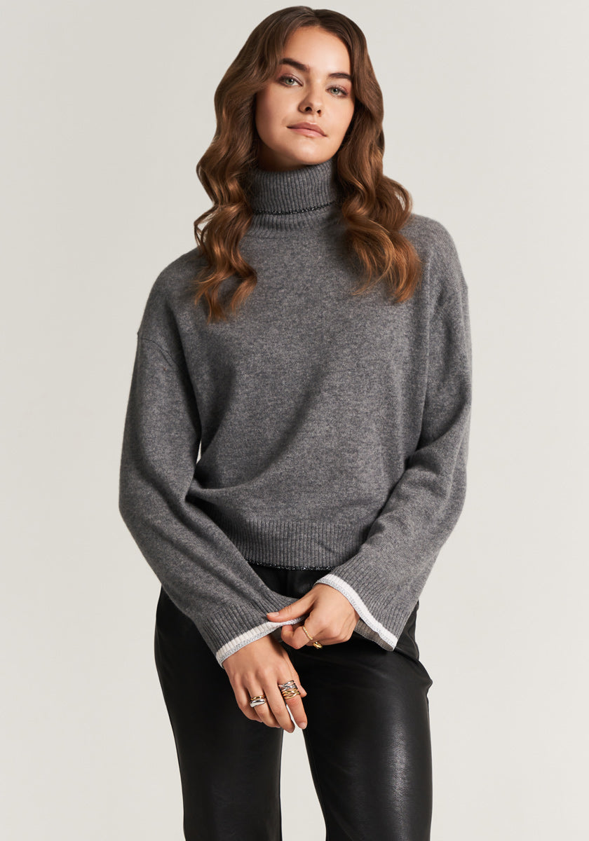 turtleneck sweater with contrast &amp;amp; rhinestones