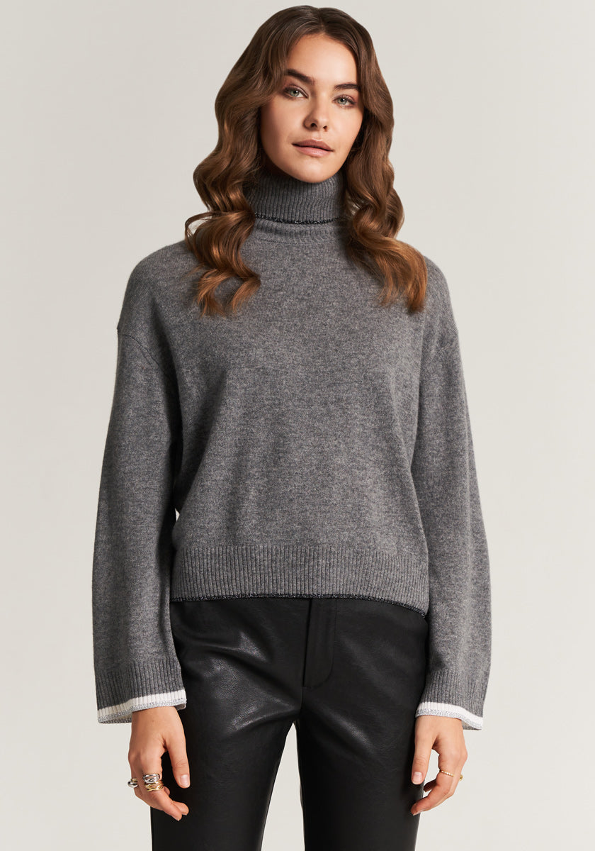 turtleneck sweater with contrast &amp;amp; rhinestones