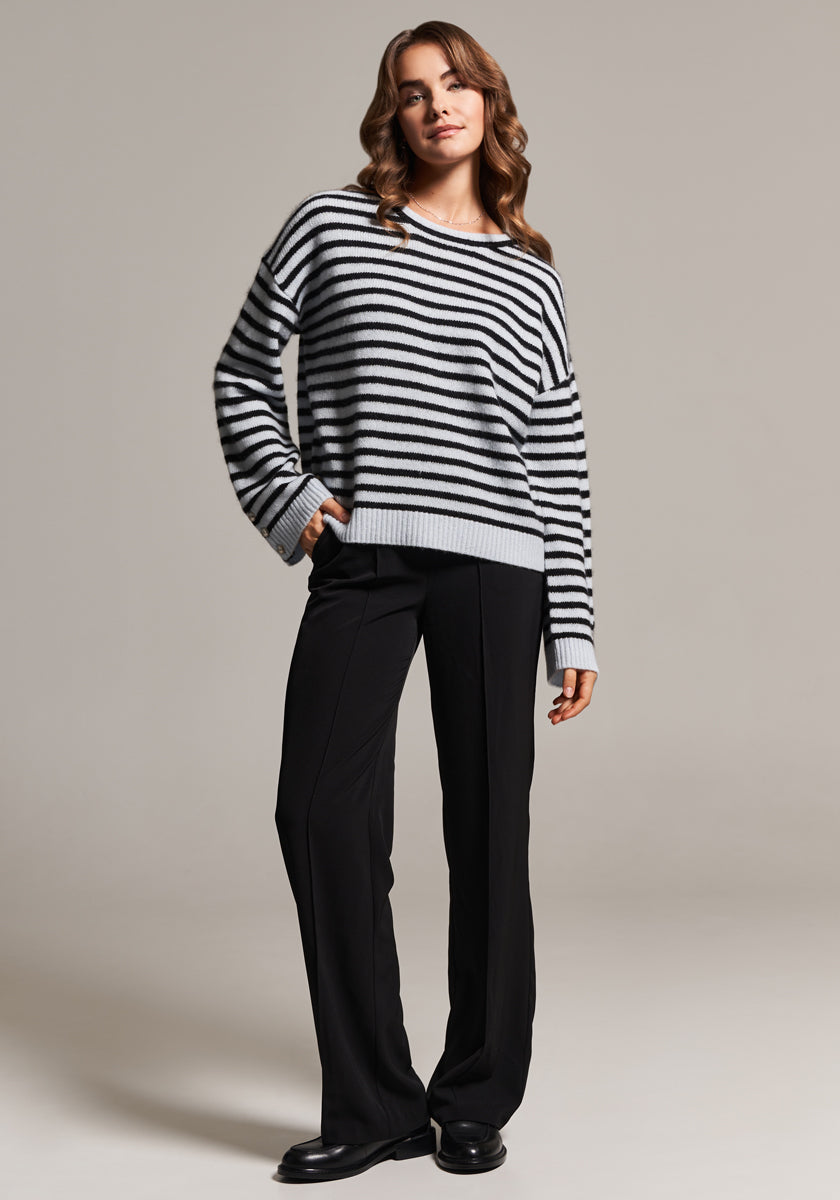 striped sweater with metal buttons