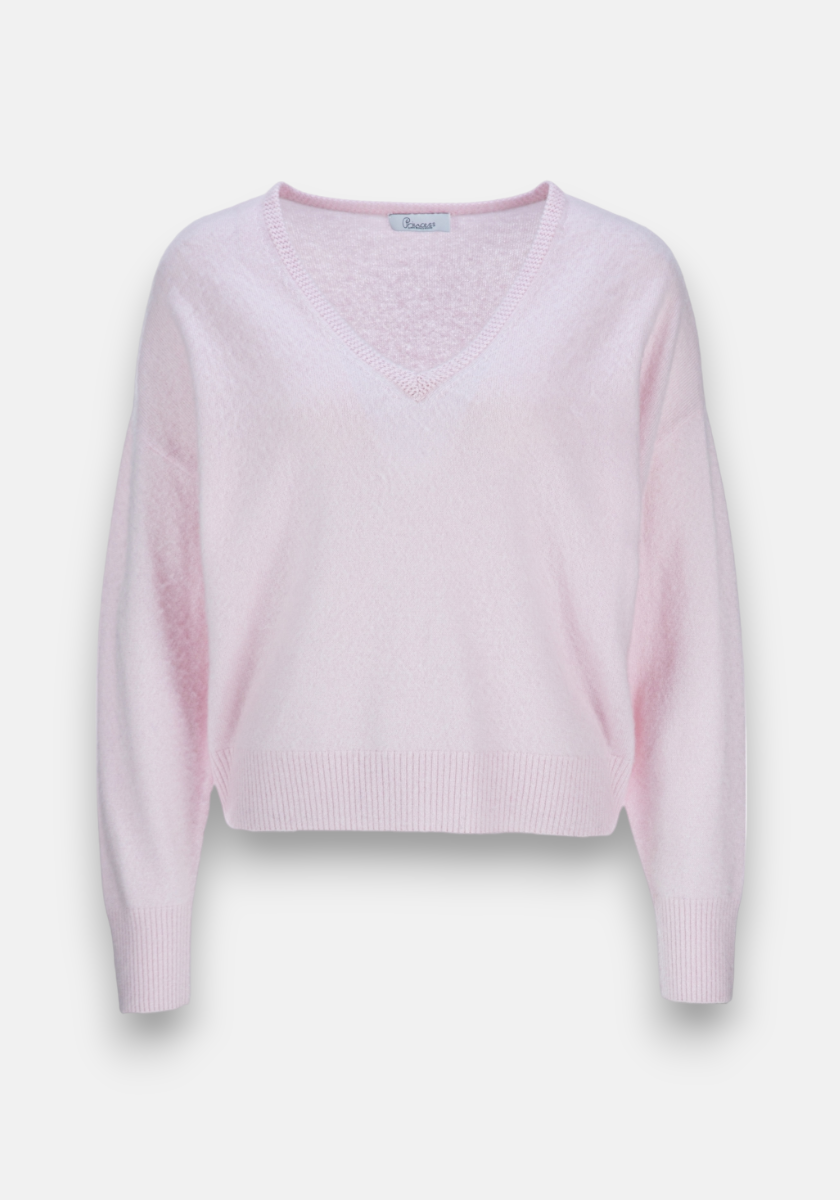 Rosa V-Pullover aus reinem Kaschmir