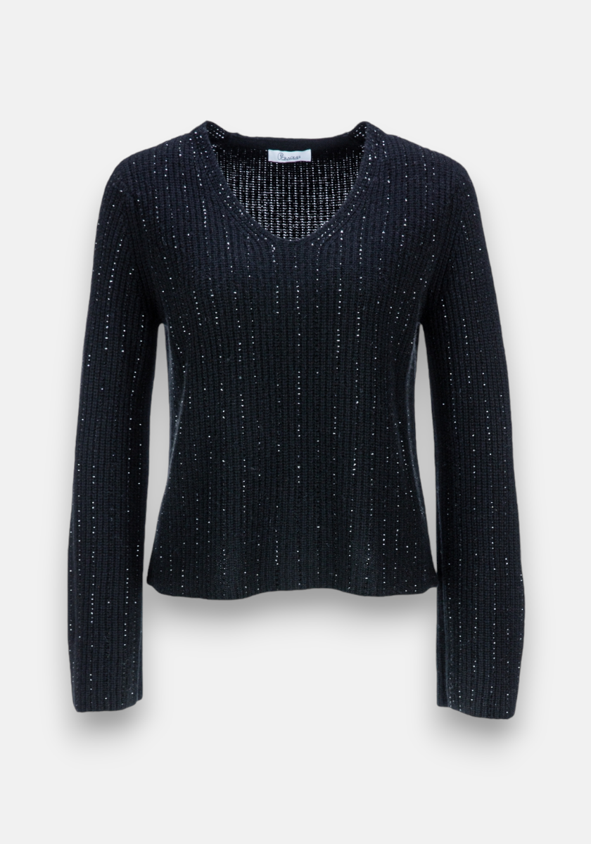 V-neck sweater with rhinestone decoration