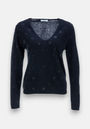 Black sweater with heart motif and rhinestones