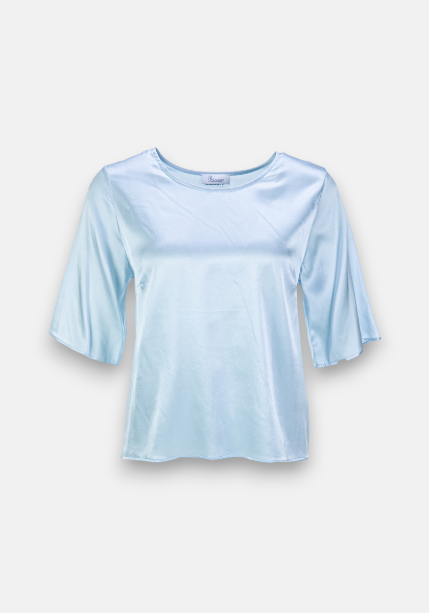 Blaue Seidenbluse kurzarm