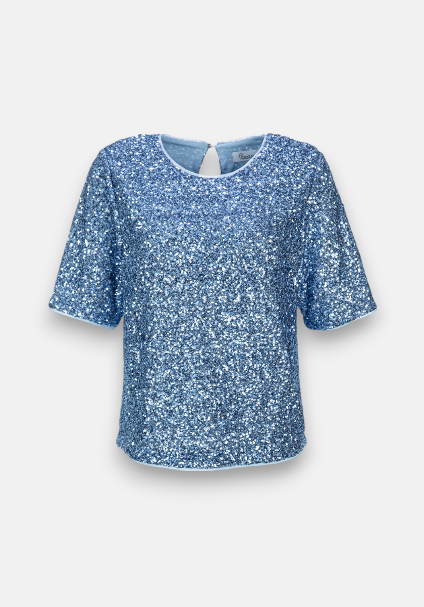 Blaue Paillettenbluse kurzarm